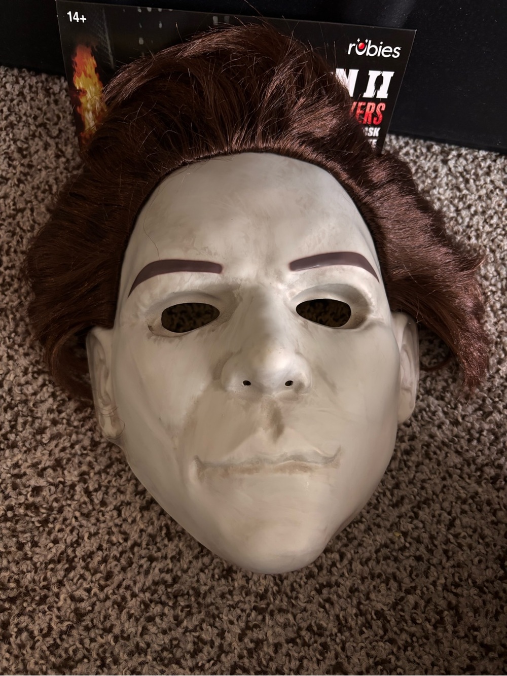 Michael Myers Halloween Face Mask with Brown Wig Hair 14+ Adult Teen